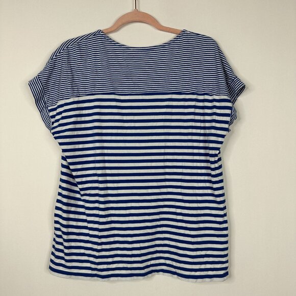 2/$24 Chico's Nautical Stripe Cap Sleeve Tee Blue with White 12 #BAG7 - Picture 4 of 9